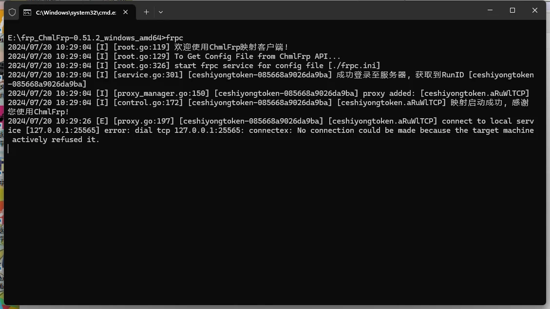 connect to local service报错截图
